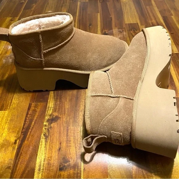 Authentic UGG Chestnut Platform Ankle women's winter boots genuine suede / wool. - Picture 3 of 9